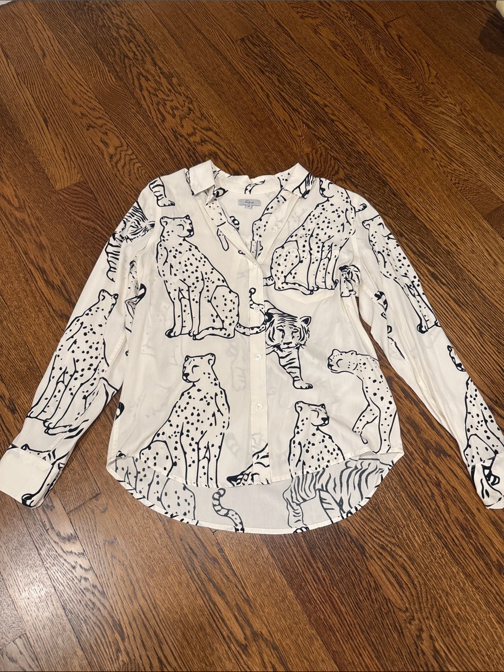 Rails White Button-Up with Black Abstract Animal Motif